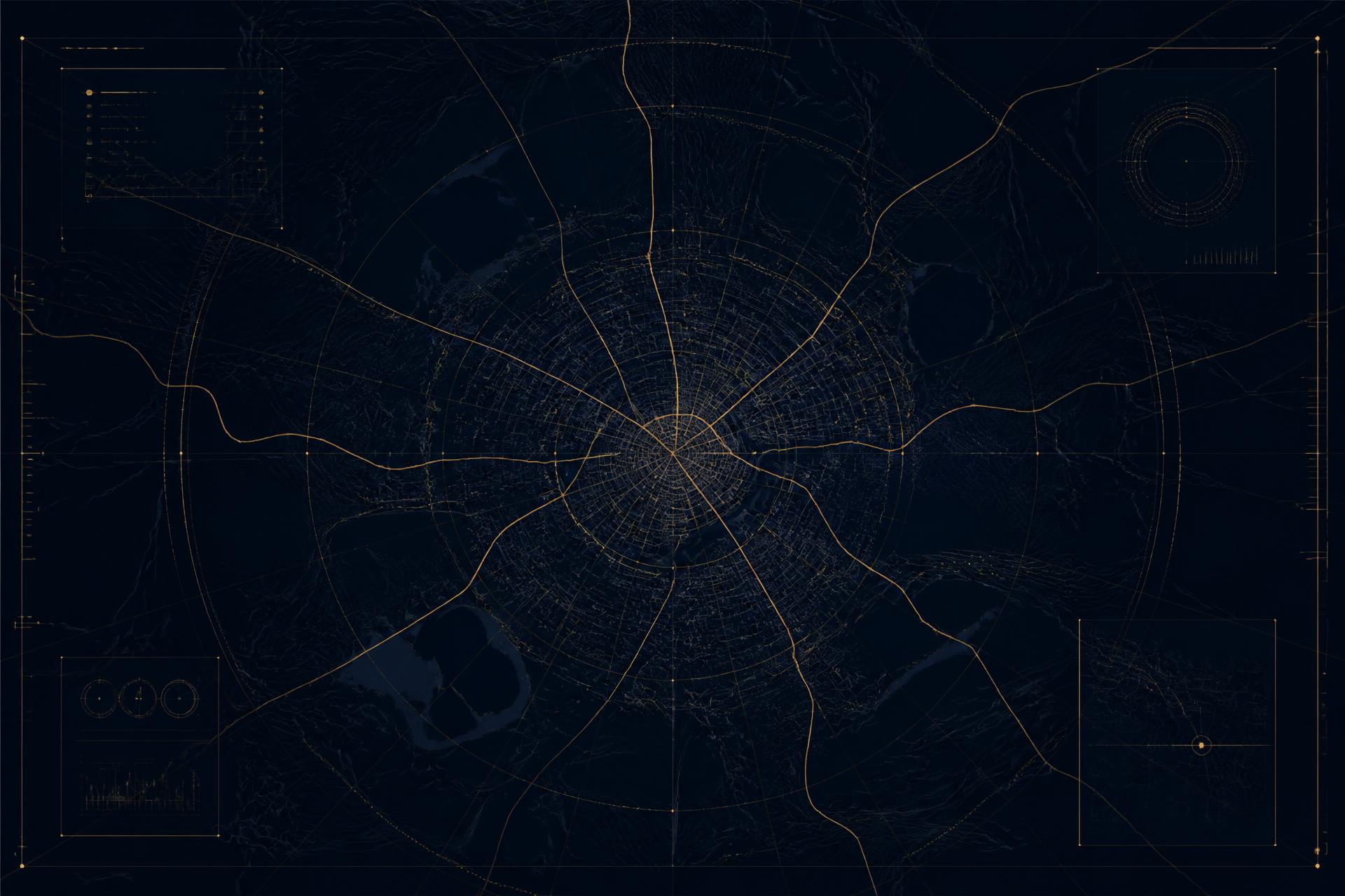 Abstract aerial representation of the Nagpur city grid with infrastructure corridors and investment data overlays